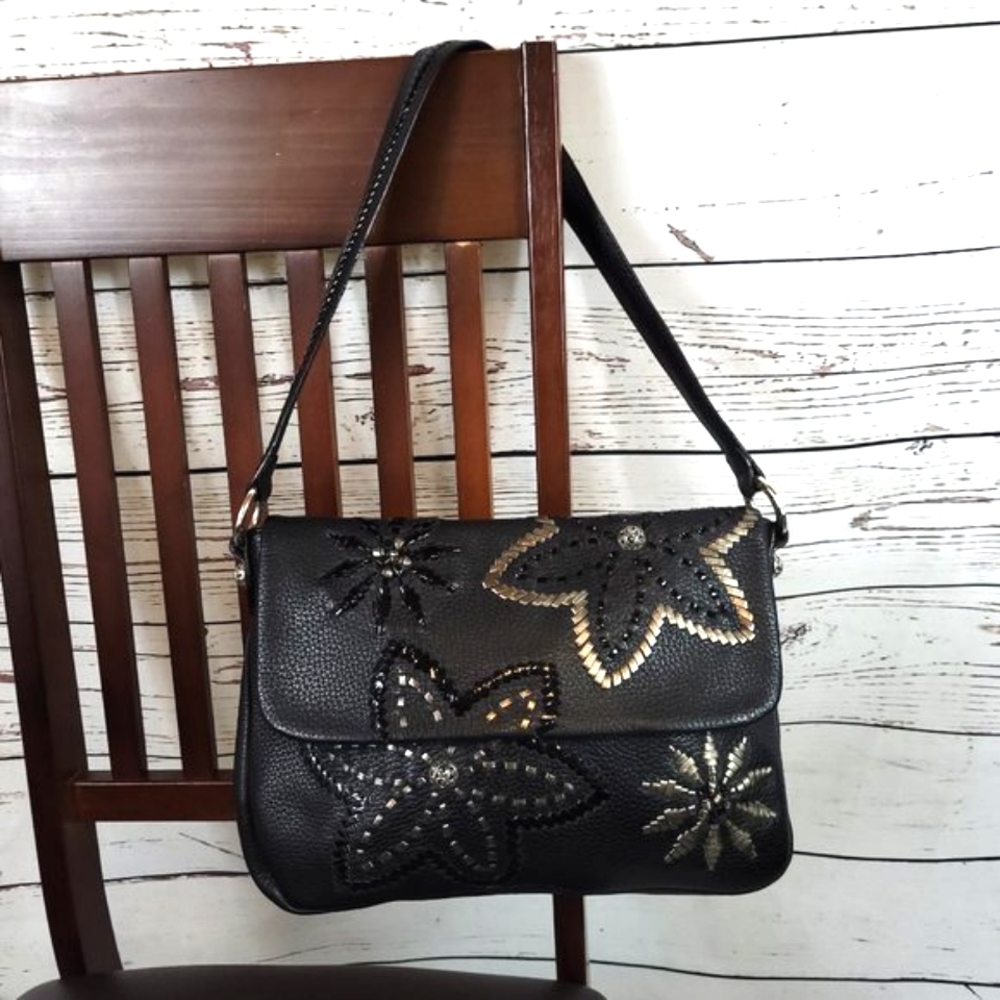 Brighton Black & Silver Flowers Shoulder Bag
